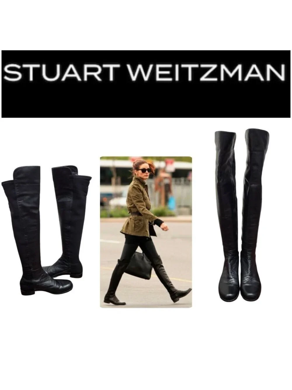 Stuart Weitzman 5050 Over The Knee Boots Black Leather Stretch Back Size 8 M
